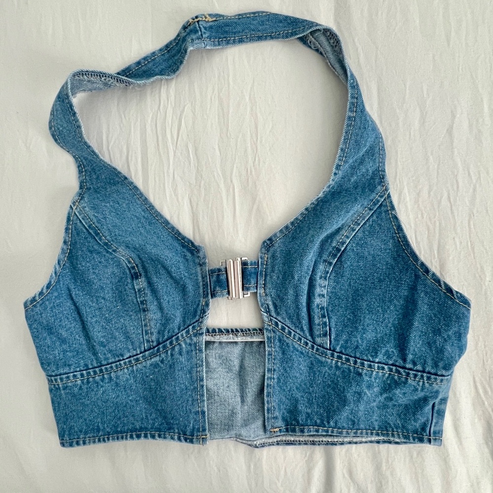 SHEIN Blue Denim Halter Tank Top